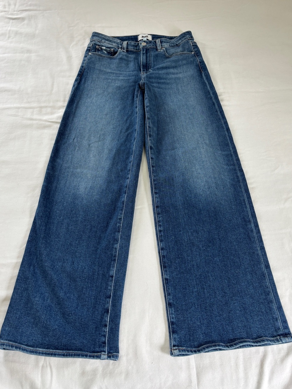 Paige Tatum 32" Wide Leg Jeans Mid-Rise Stretch Bookshelf Blue Women's 29